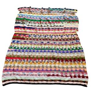 VTG Handmade Afghan Multicolor Rainbow Retro 60”x 52” 70s Hippie